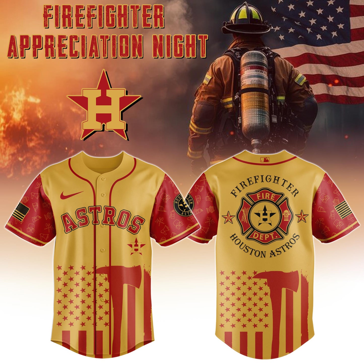 . Houston Astros MLB x Firefighter Appreciation Night Special Edition Jersey 2025