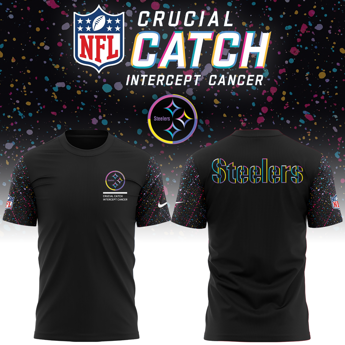 Men’s Black Pittsburgh Steelers 2025 Crucial Catch Club Pullover T-shirt