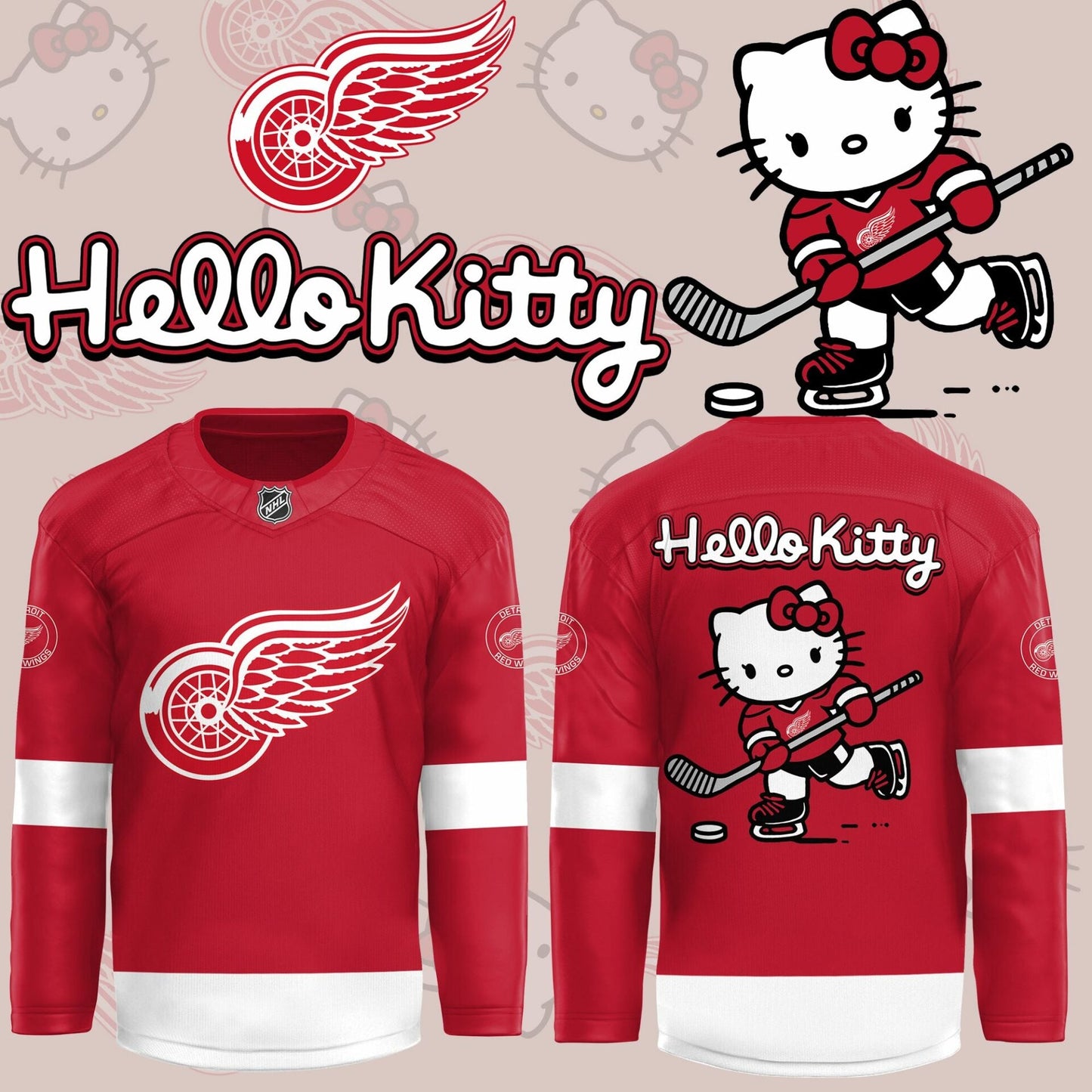 Detroit Red Wings X Hello Kitty RED Hockey Jersey