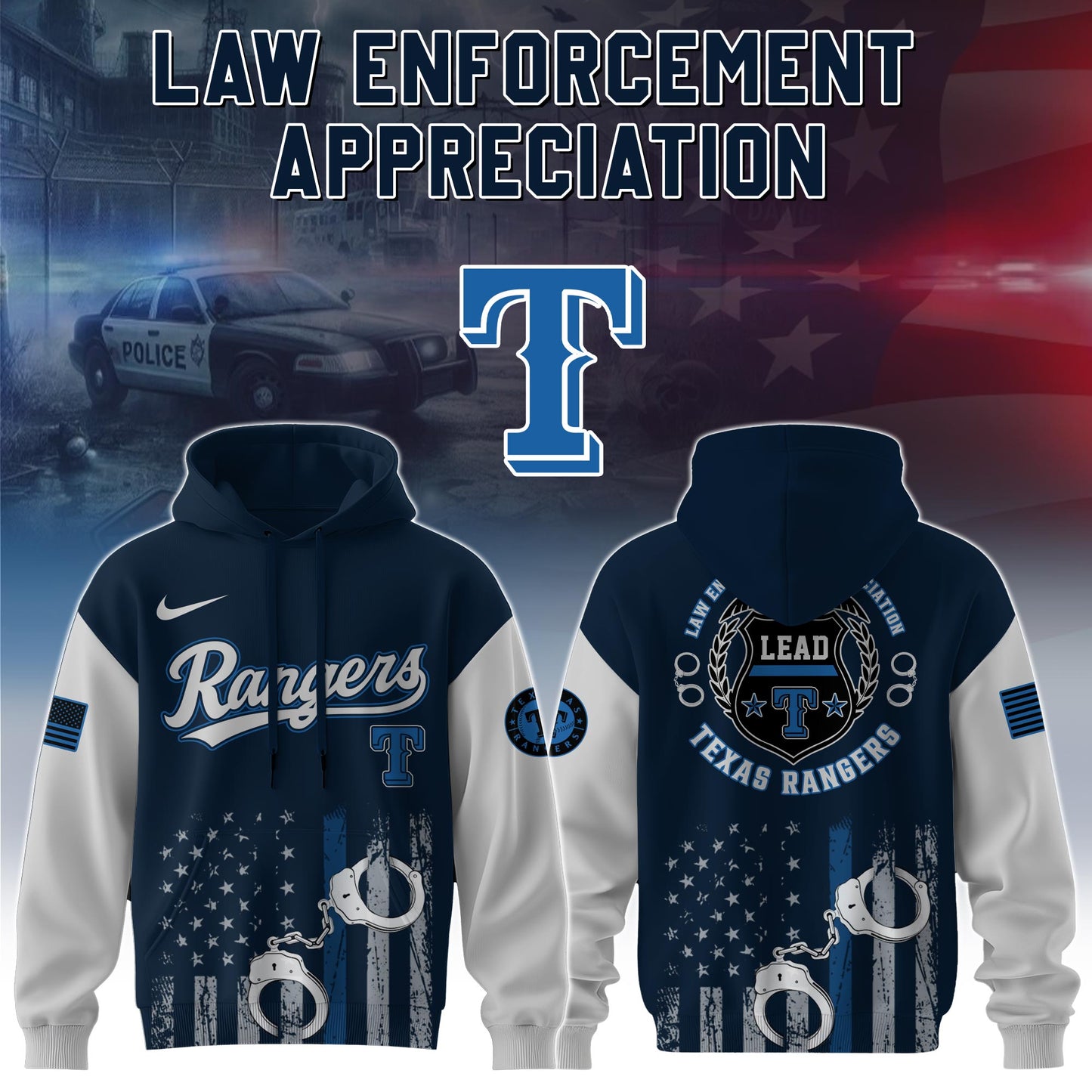 . Texas Rangers MLB x Law Enforcement Appreciation Day Hoodie Limited