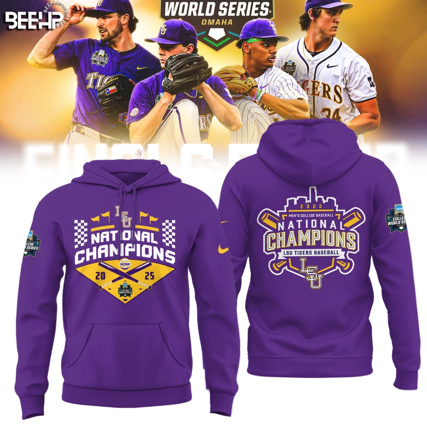 LSU Tigers Baseball Hoodie 2025 NCAA Baseball Men’s College World Series Champions Hoodie