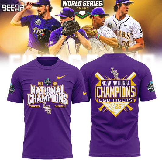 LSU Tigers Baseball T-Shirt - 2025 NCAA Baseball Men’s College World Series Champions T-Shirt