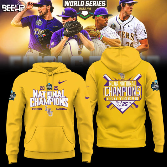LSU Tigers Baseball Hoodie 2025 NCAA Baseball Men’s College World Series Champions Hoodie