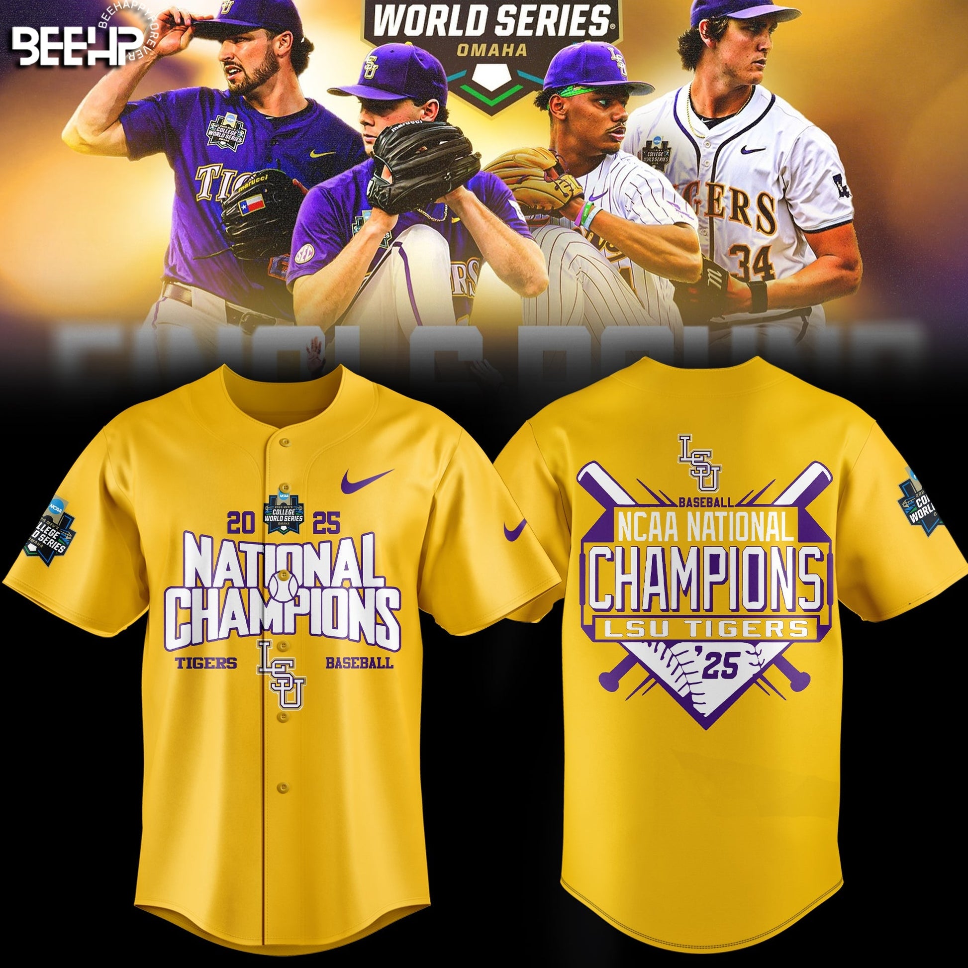 LSU Tigers Baseball Jersey - 2025 NCAA Baseball Men’s College World Series Champions Jersey