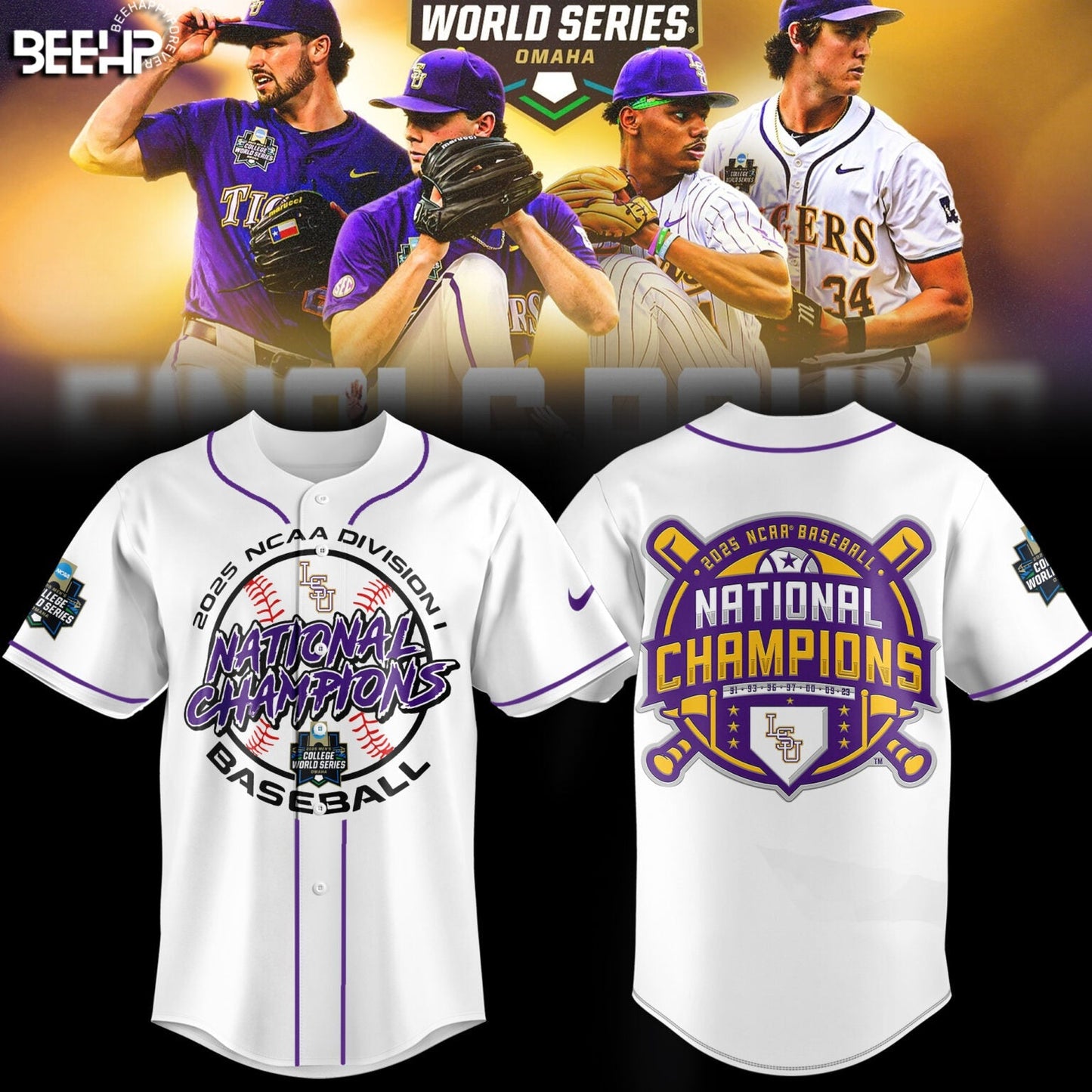 LSU Tigers Baseball Jersey 2025 NCAA Baseball Men’s College World Series Champions Jersey