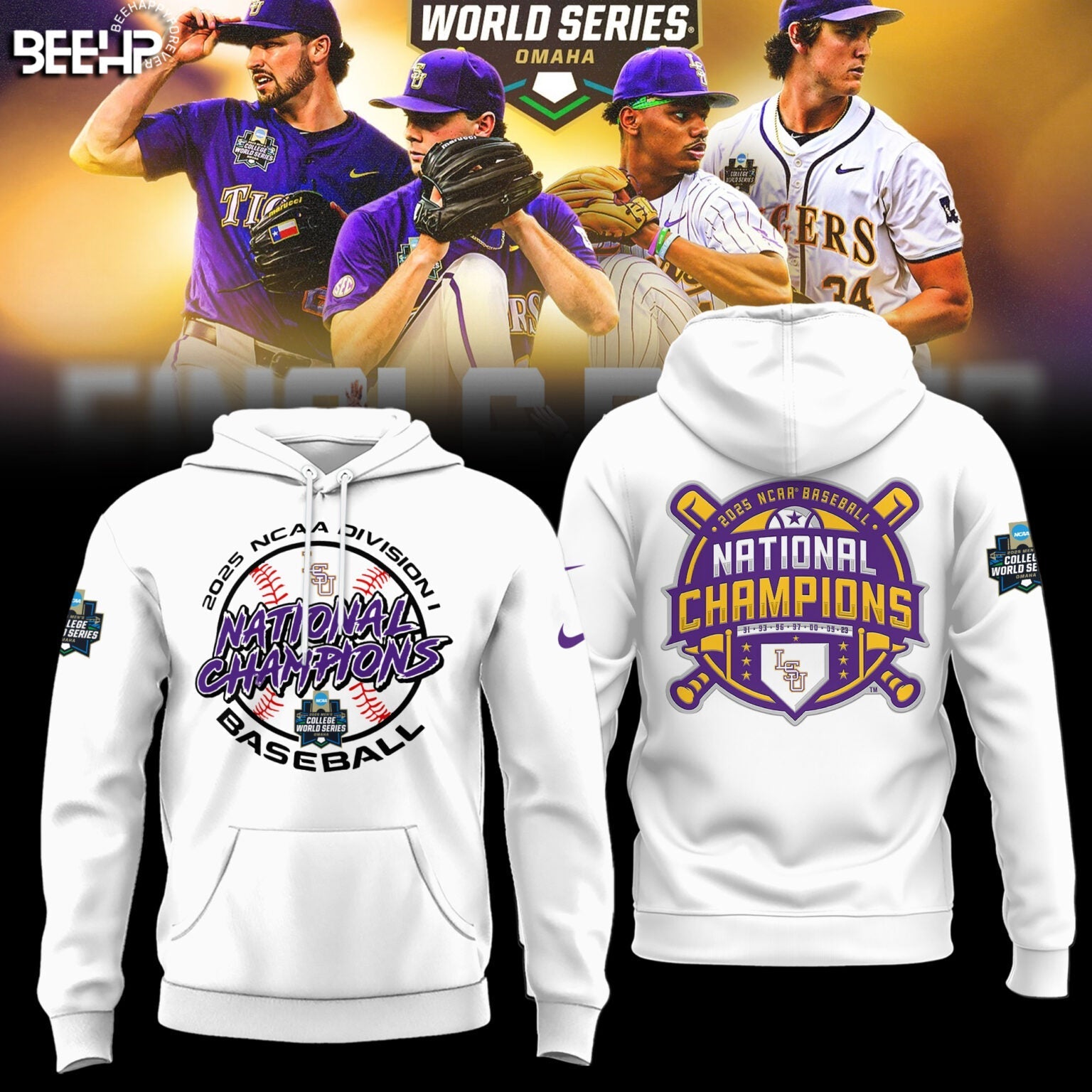 LSU Tigers Baseball Hoodie 2025 NCAA Baseball Men’s College World Series Champions Hoodie