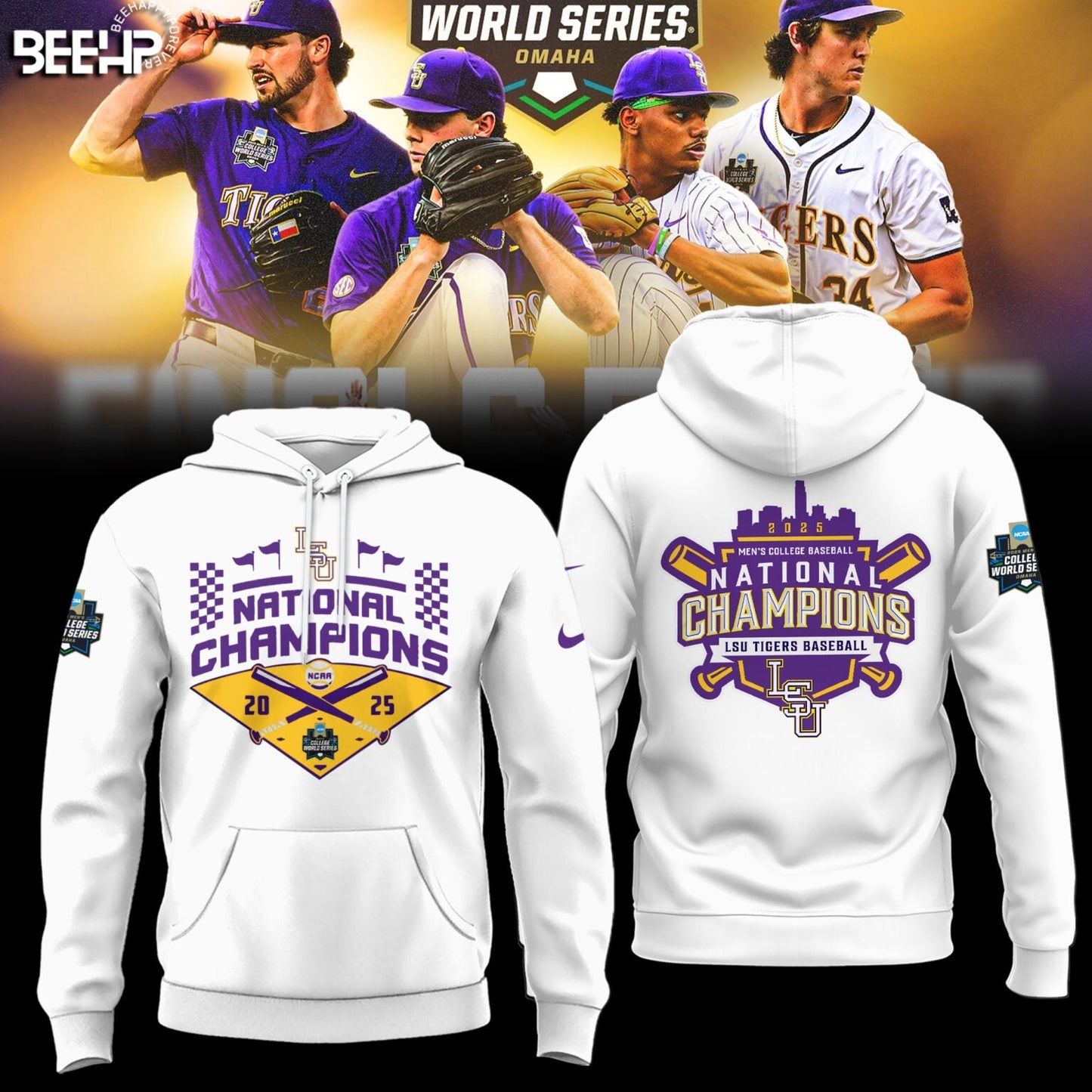 LSU Tigers Baseball Hoodie 2025 NCAA Baseball Men’s College World Series Champions Hoodie