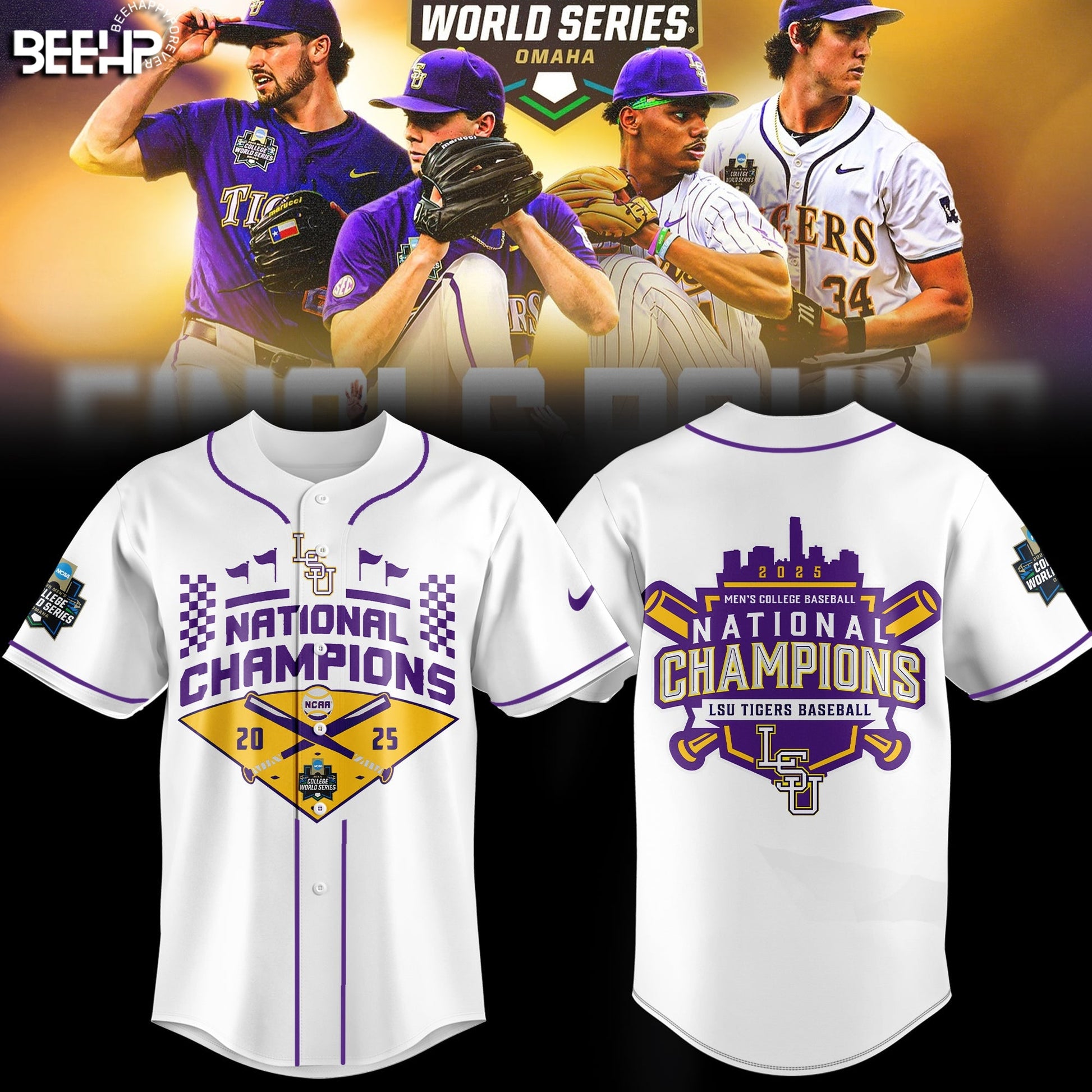 LSU Tigers Baseball Jersey 2025 NCAA Baseball Men’s College World Series Champions Jersey
