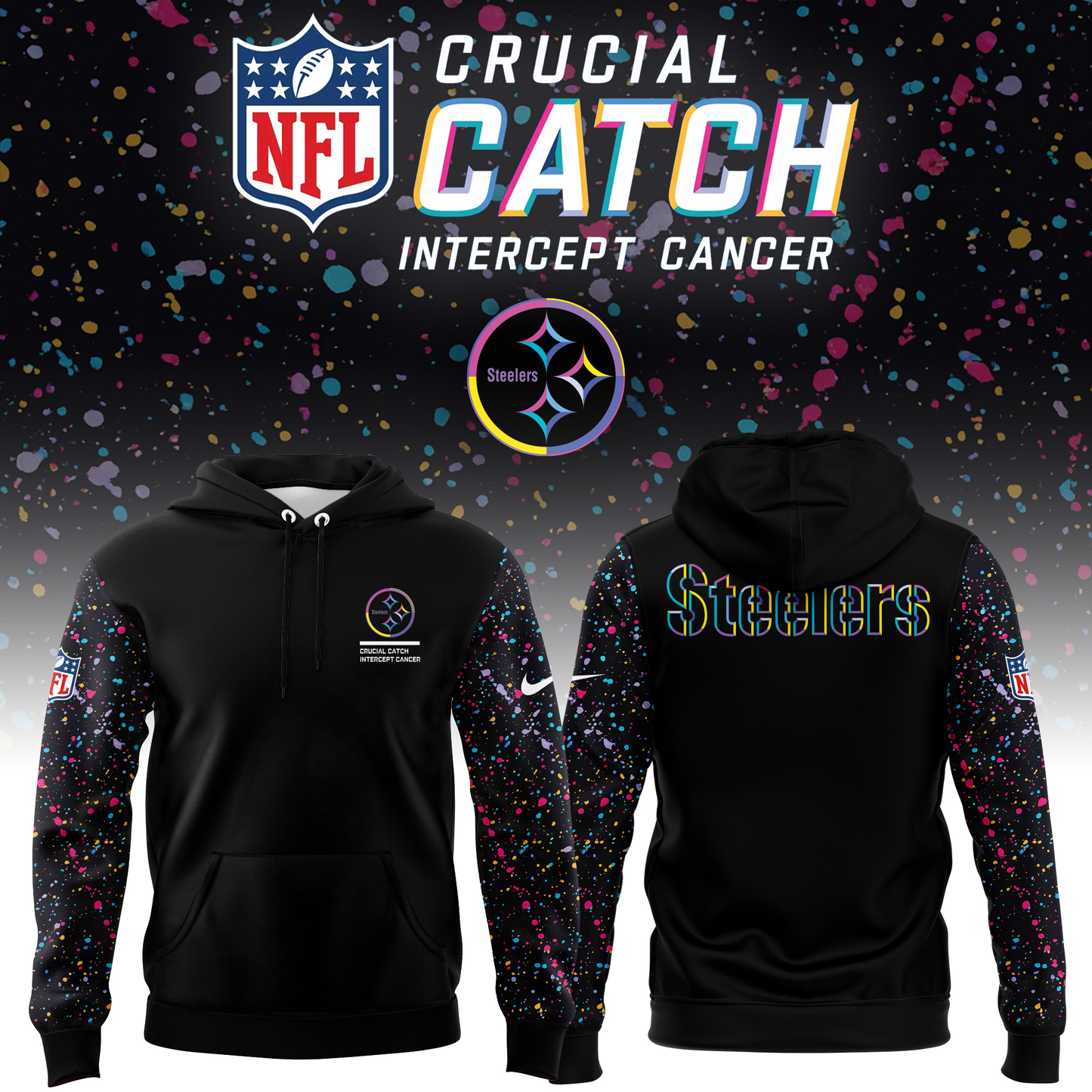 Men’s Black Pittsburgh Steelers 2025 Crucial Catch Club Pullover Hoodie