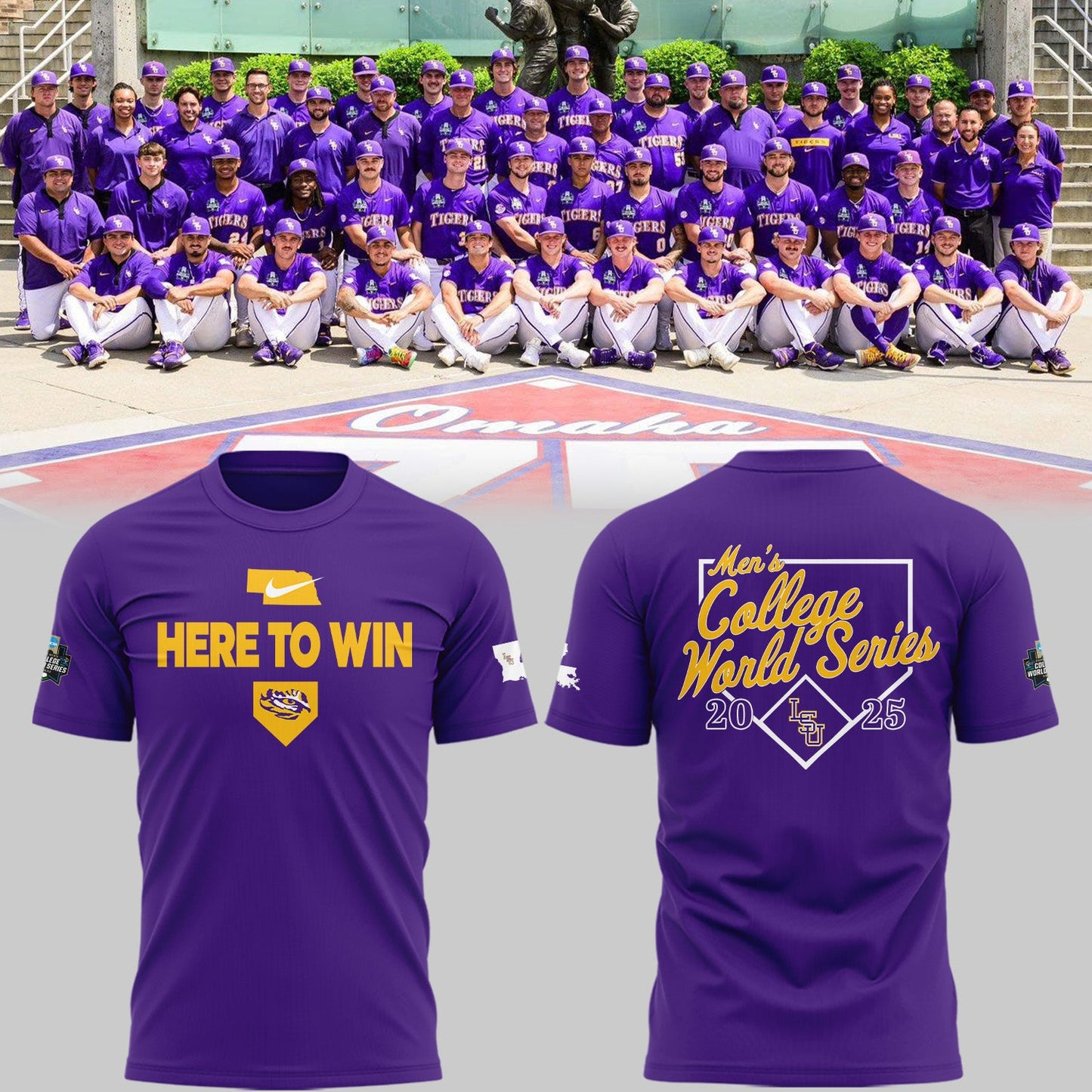 “Here To Win” LSU Baseball Tshirt 2025
