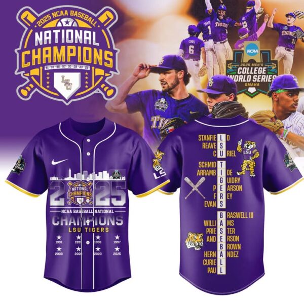 1. LSU NCAA Men’s College Baseball World Series 2025 Champions Jersey Limited Editions Purple