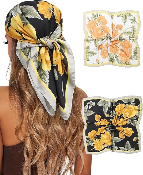 🎁 CHLINS 2 Pcs 27.5” Head Scarf for Women Satin Hair Scarf Silk Scarf Neck Scarf Square Hair Bandanas Hair Wraps (100% off)