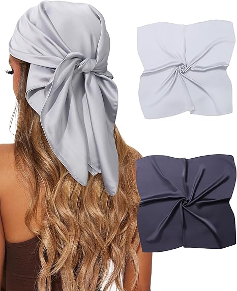 🎁 CHLINS 2 Pcs 27.5” Head Scarf for Women Satin Hair Scarf Silk Scarf Neck Scarf Square Hair Bandanas Hair Wraps (100% off)