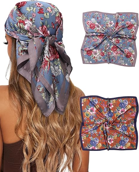 🎁 CHLINS 2 Pcs 27.5” Head Scarf for Women Satin Hair Scarf Silk Scarf Neck Scarf Square Hair Bandanas Hair Wraps (100% off)