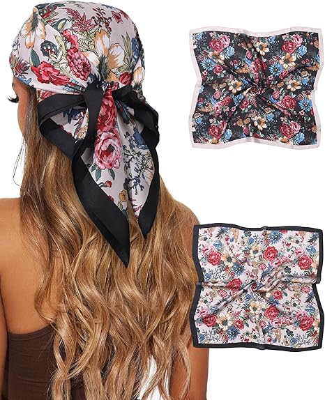 🎁 CHLINS 2 Pcs 27.5” Head Scarf for Women Satin Hair Scarf Silk Scarf Neck Scarf Square Hair Bandanas Hair Wraps (100% off)