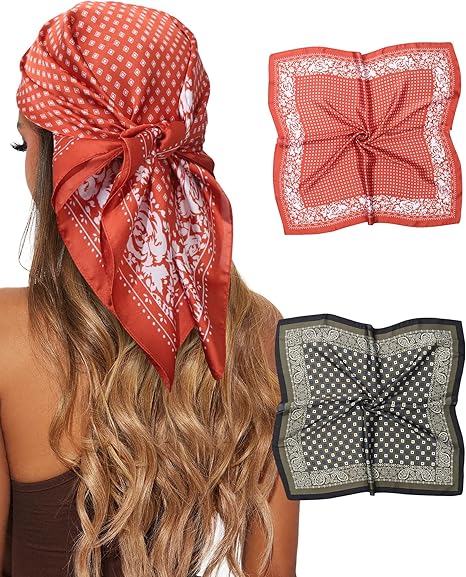 🎁 CHLINS 2 Pcs 27.5” Head Scarf for Women Satin Hair Scarf Silk Scarf Neck Scarf Square Hair Bandanas Hair Wraps (100% off)
