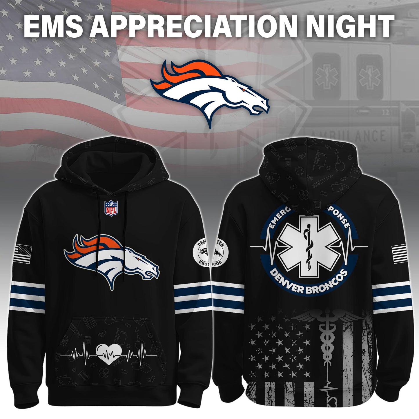 Denver Broncos x EMS Appreciation Night Game Hoodie