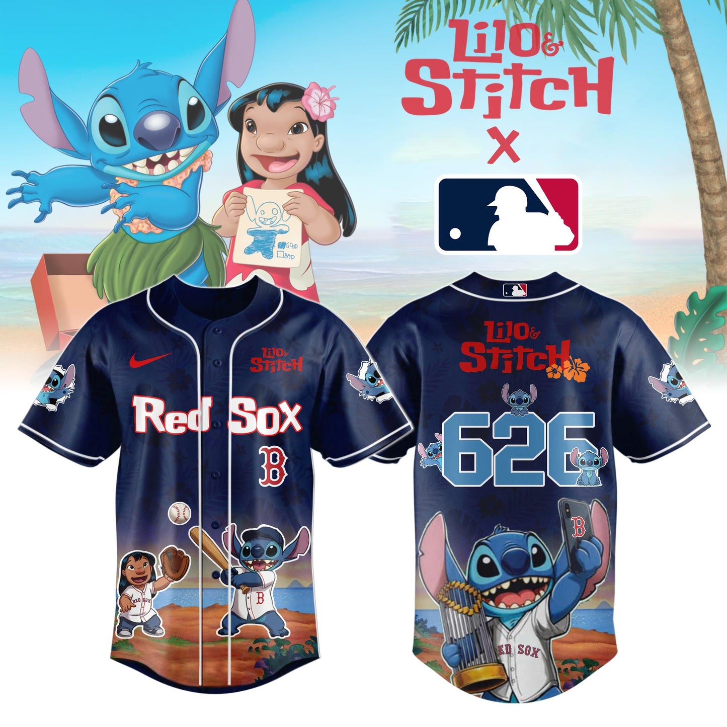 Boston Red Sox x Lilo & Stitch Limited Edition Baseball Jersey - Special Edition Jersey | CK40