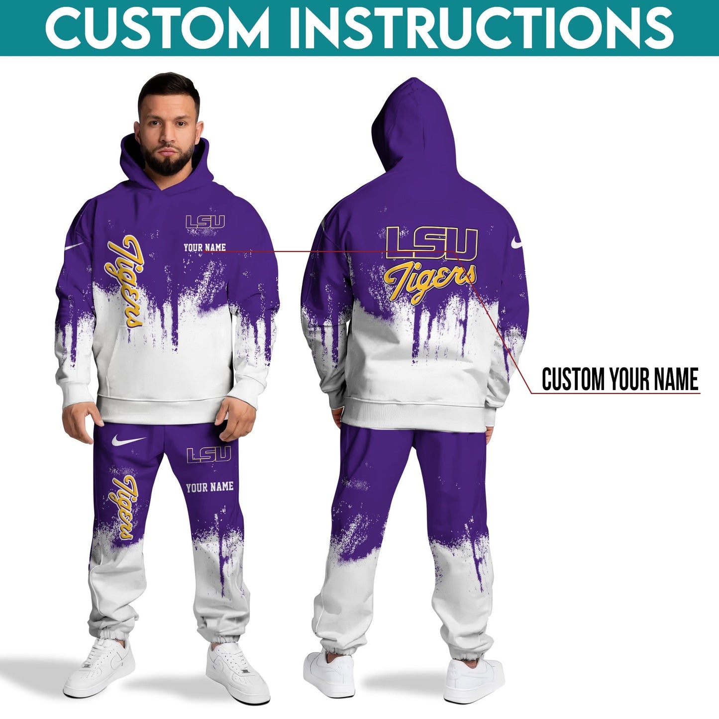 LSU TIGERS Hoodie Sweatpants Set,Custom Hoodie,Sport Hoodie Sweatpants Set,Sport Gifts FOR Fan LO14