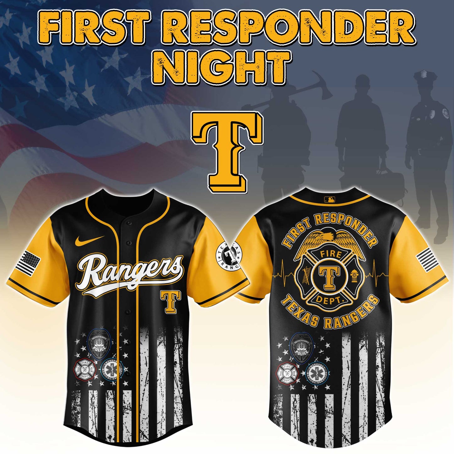 . Texas Rangers MLB x First Responders Night Jersey Limited Edition