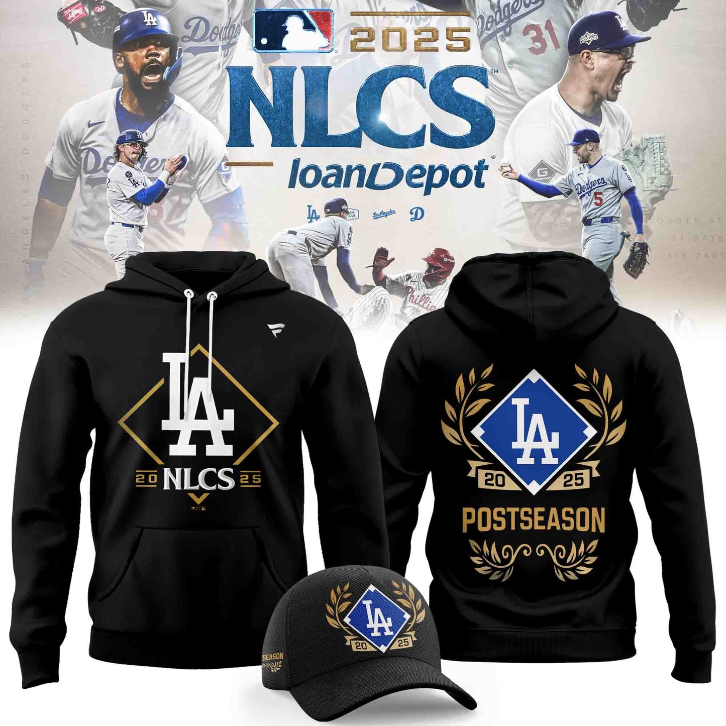 Los Angeles Dodgers Fanatics Black 2025 National League Division Series Champions Big & Tall Locker Room Hoodie
