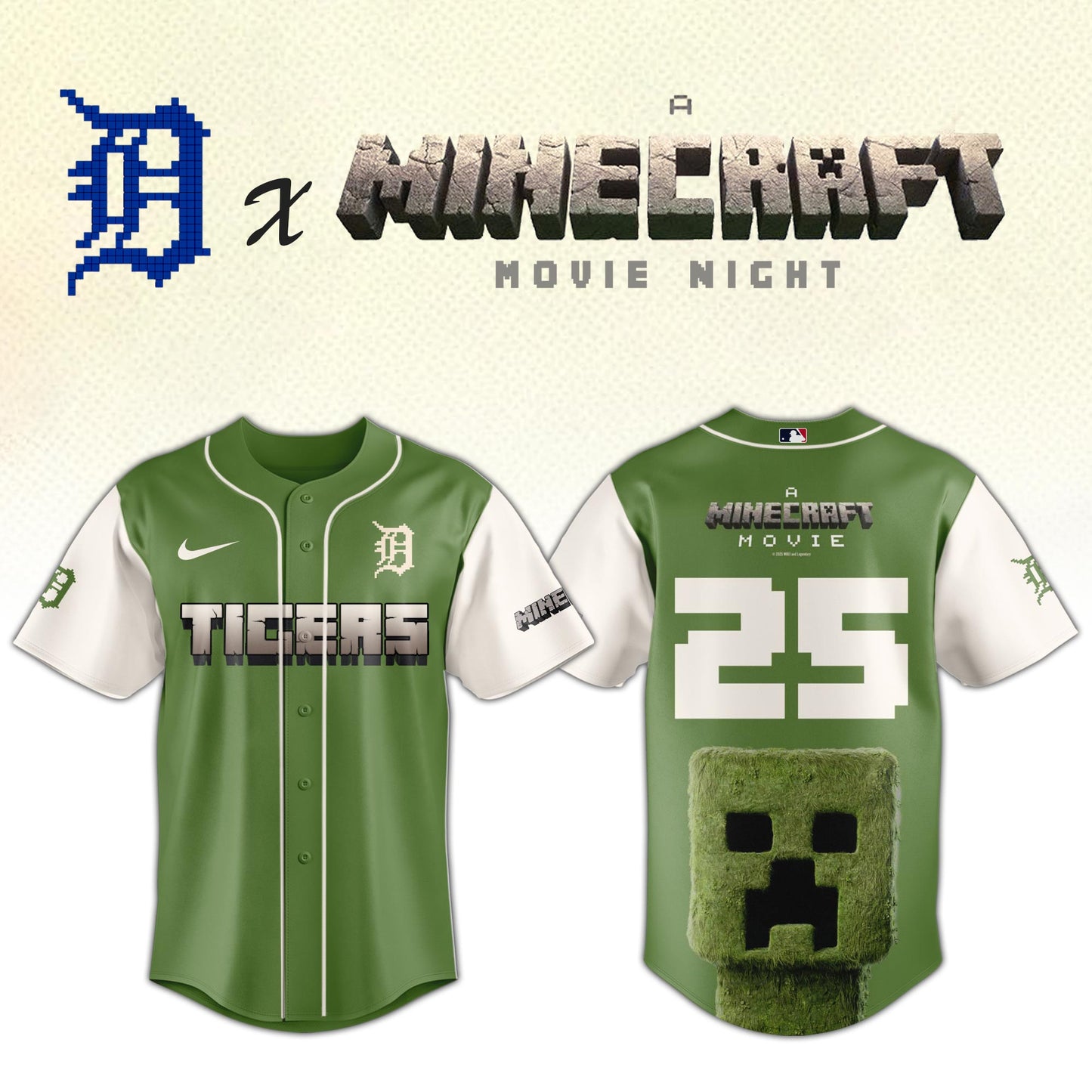 , Detroit Tigers MLB x A MINECRAFT MOVIE Night Jersey Editions Limited