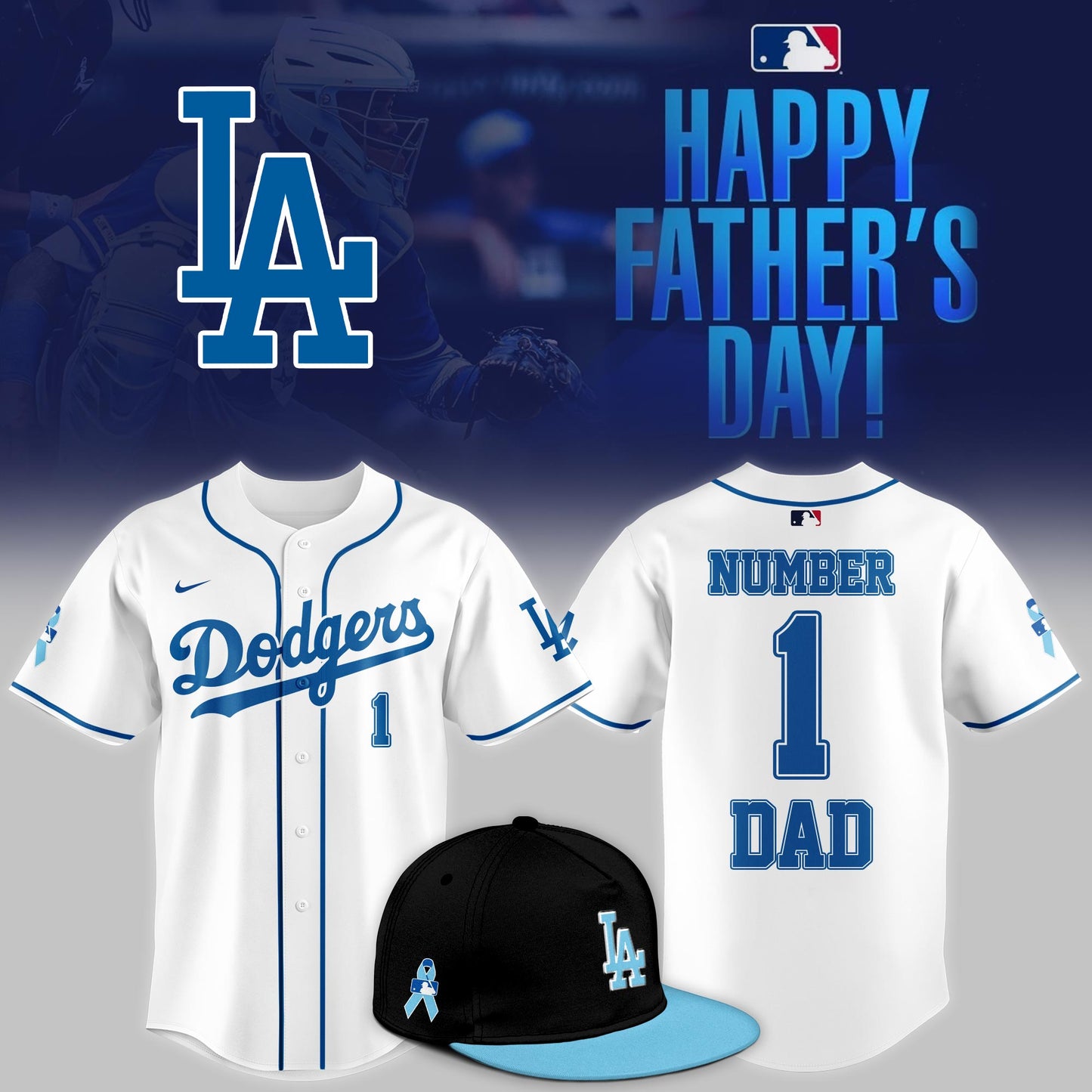 .Los Angeles Dodgers 2025 Fathers Day Number 1 Dad Limited Jersey
