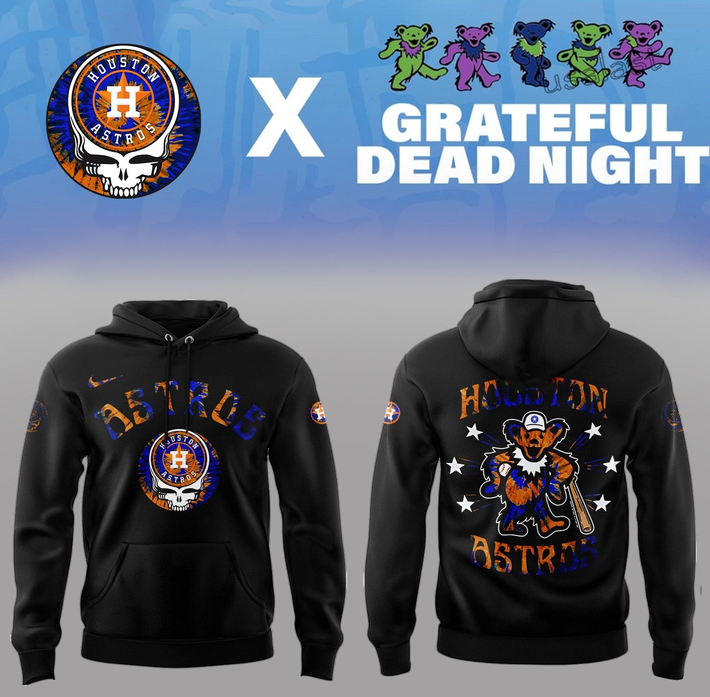 Limited Edition Astros Baseball Grateful Dead Night Black Hoodie-PA070825019