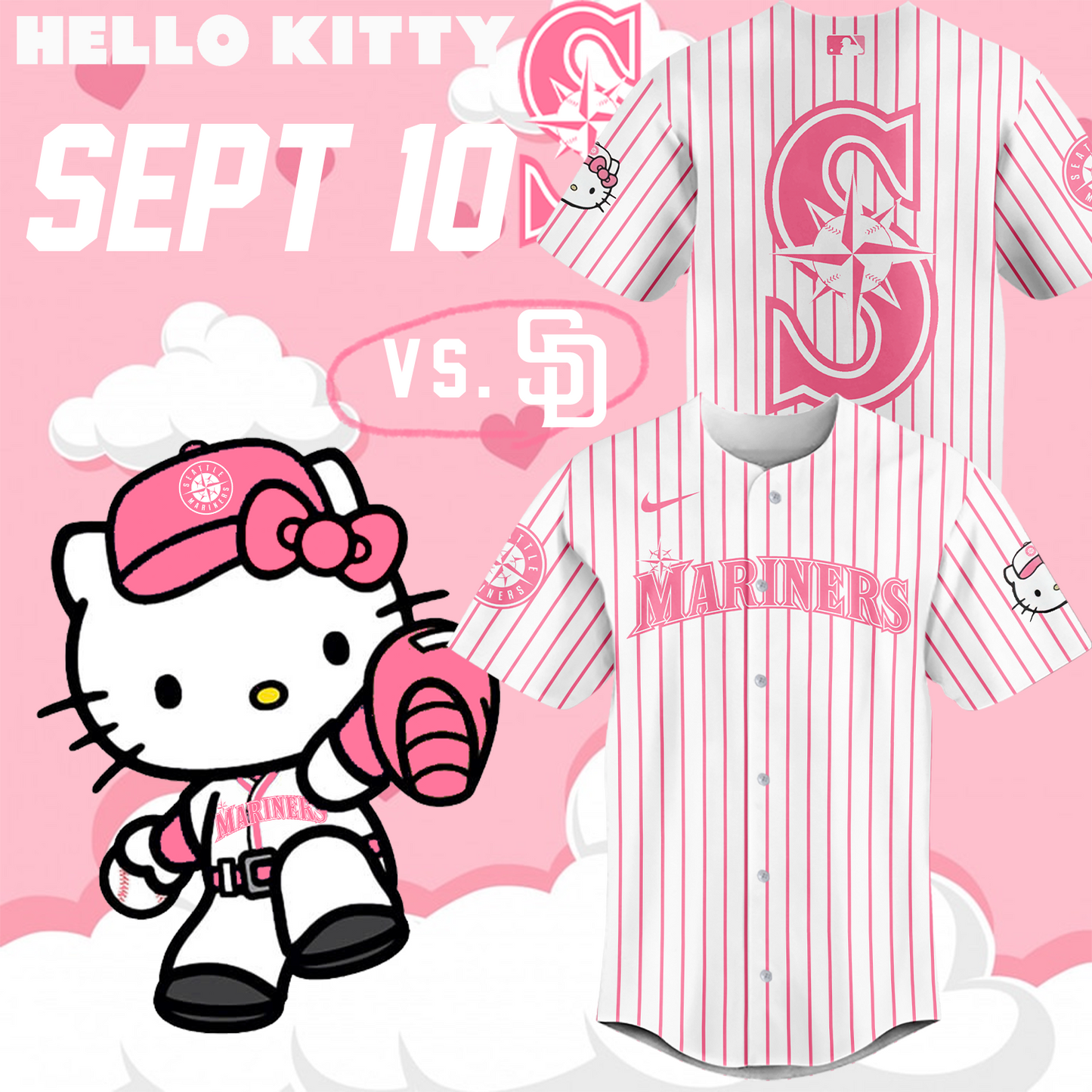 Limited Edition Hello Kitty Night September 10th Baseball Jersey-PU090824505