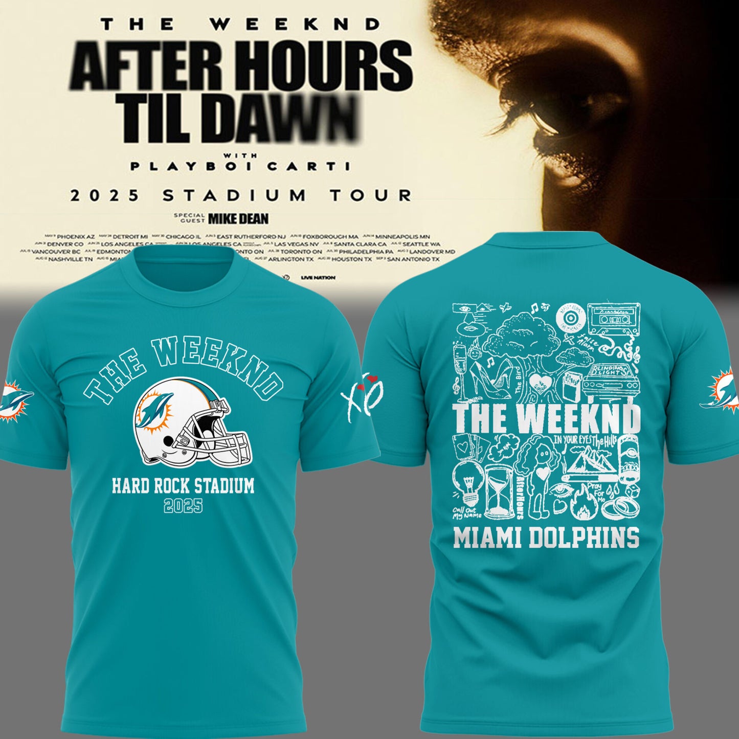 Limited Edition Dolphins Football ‘After Hours til Dawn Tour’ X TShirt-PU25081603