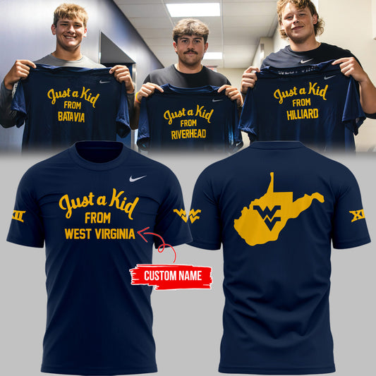 Limited Edition West Virginia FB “Just a kid from WVU’ Navy TShirt-PU25081807