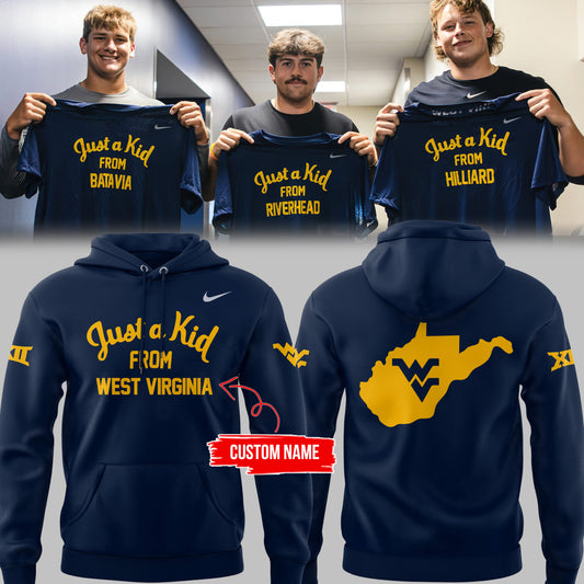 Limited Edition West Virginia FB “Just a kid from WVU’ Navy Hoodie-PU25081808