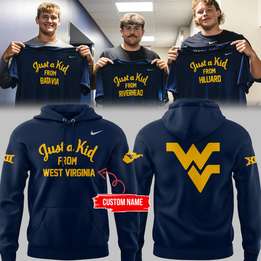 Limited Edition West Virginia FB “Just a kid from WVU’ Navy Hoodie-PU25081810