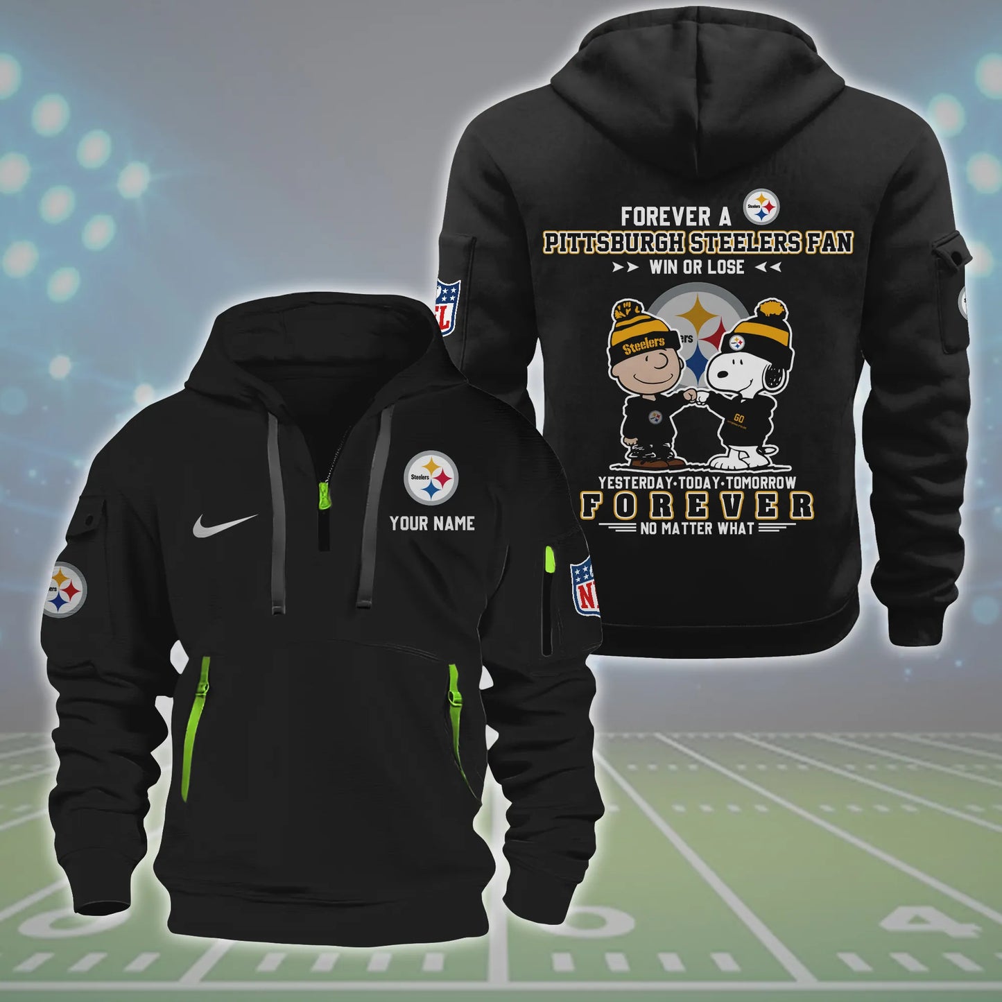 Pittsburgh Steelers Personalize Quarter Zip Hoodie, NFL Quarter Zip Hoodie, Custom Hoodie, Pittsburgh Steelers Shirt, Pittsburgh Steelers Hoodie QZH27