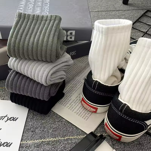 New 5 Pairs Cool Men Black White Warm Socks Set Autumn Winter Male Solid Color Sport Short Socks