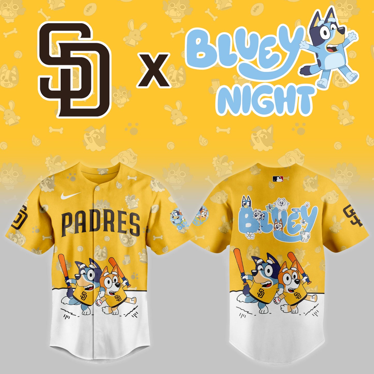 San Diego Padres 2025 Bluey Night Event Limited Yellow Baseball Jersey | AH10