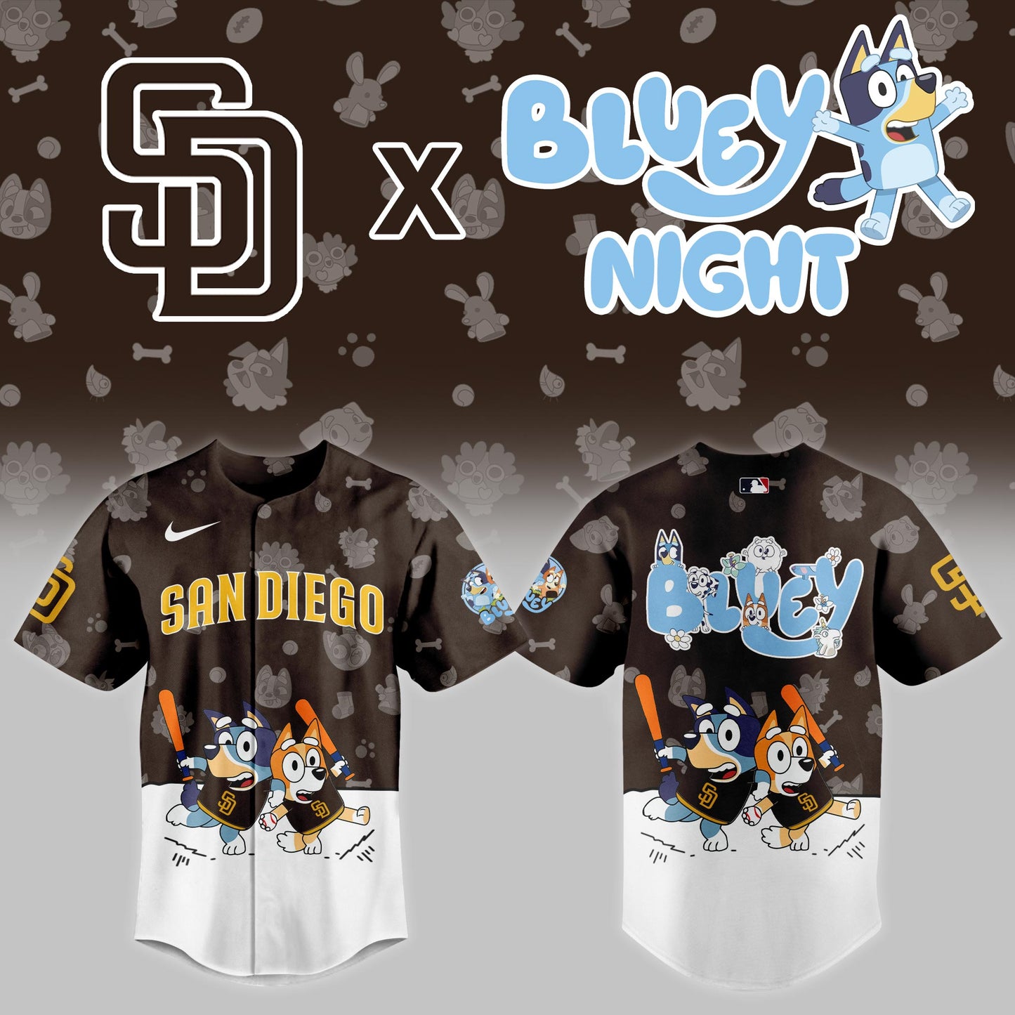 San Diego Padres 2025 Bluey Night Event Limited Brown Baseball Jersey | RP34