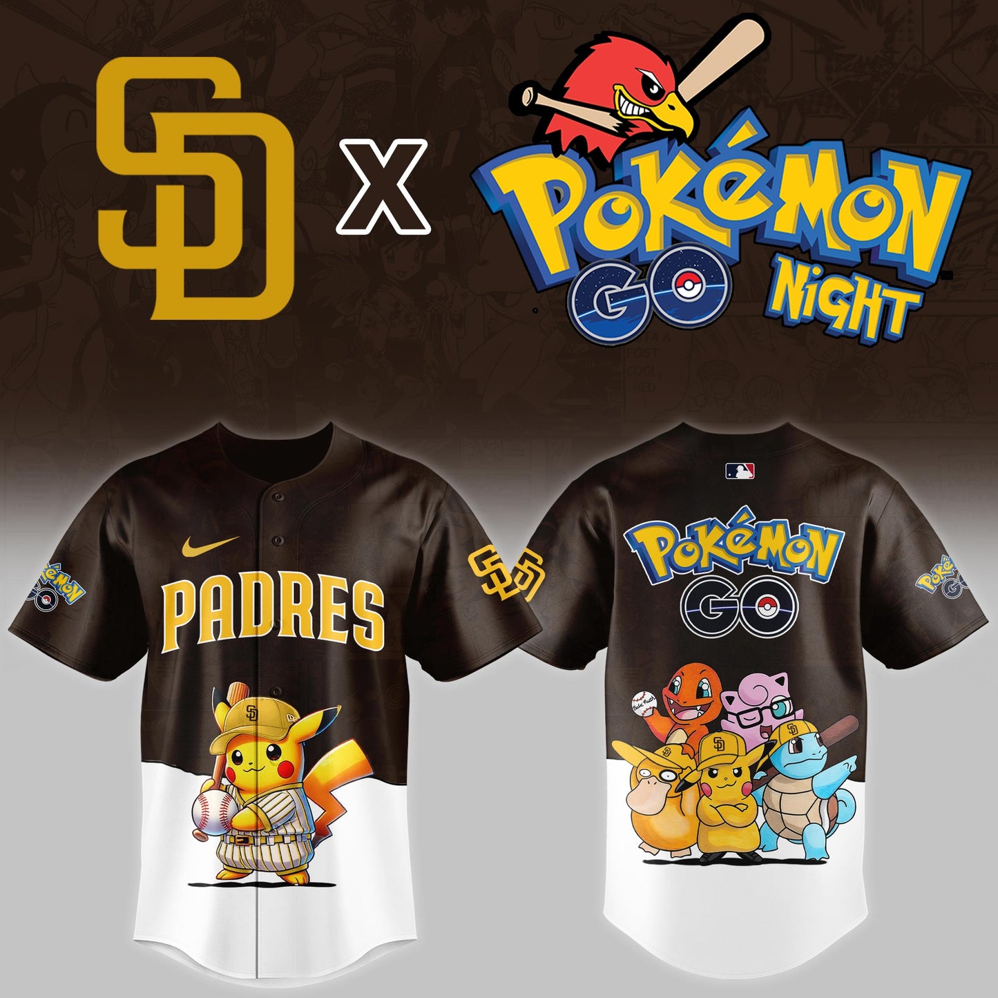 San Diego Padres 2025 Pokémon GO Night Limited Brown Jersey | FH54