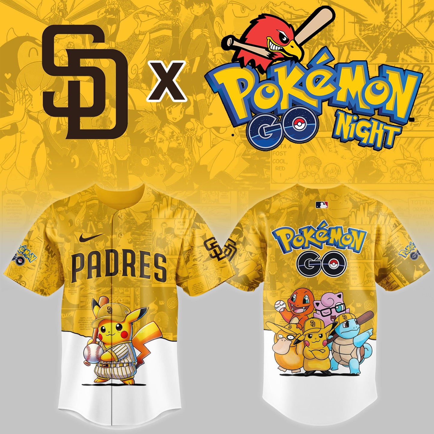 San Diego Padres 2025 Pokémon GO Night Limited Yellow Jersey | KH43