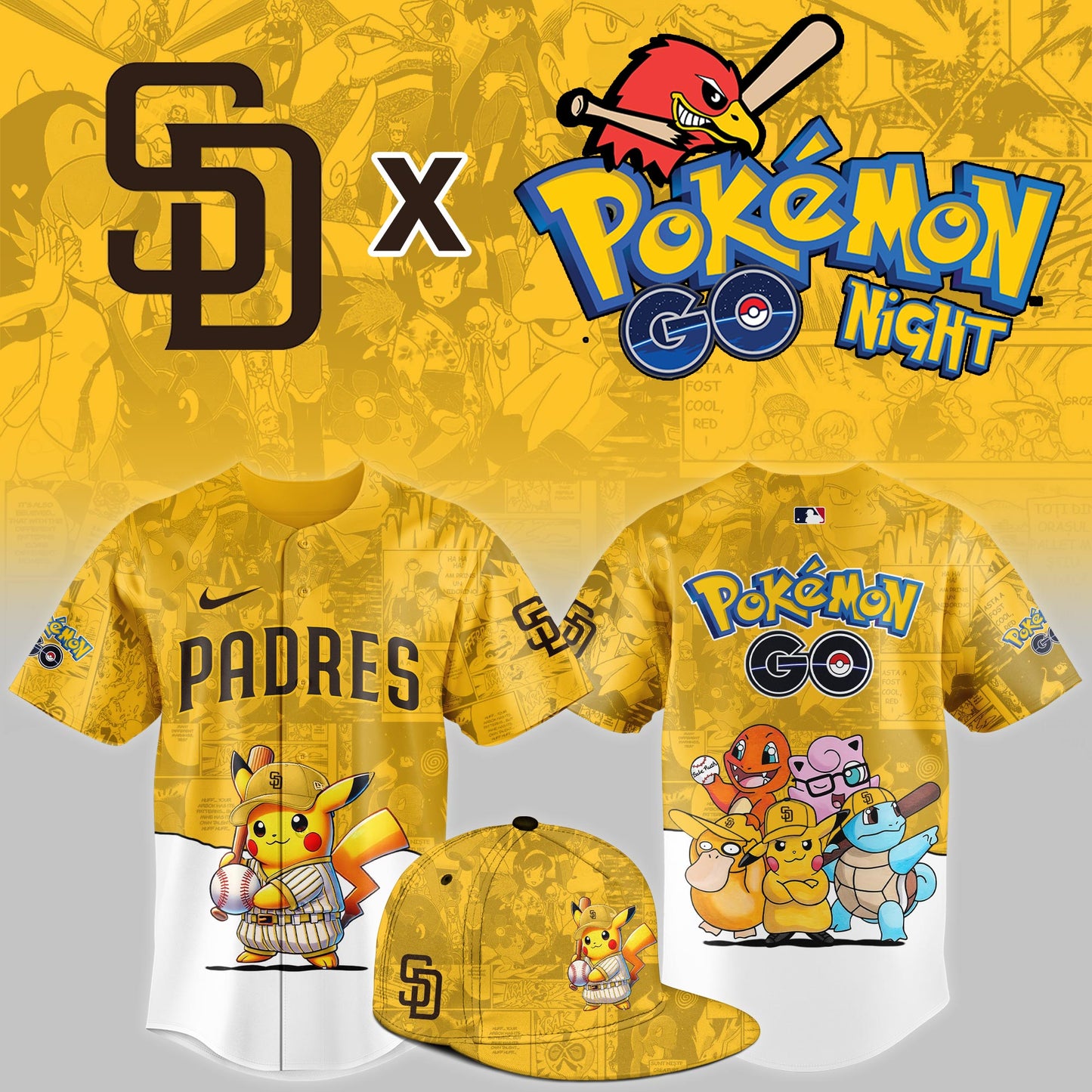San Diego Padres 2025 Pokémon GO Night Limited Yellow Jersey | KH43