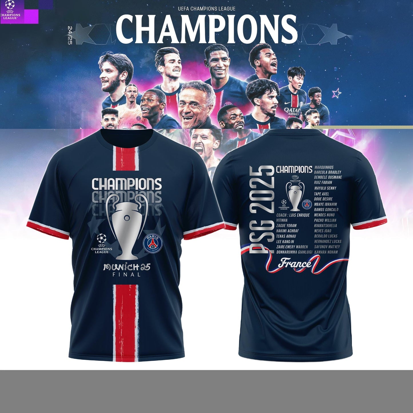 _Paris Saint-Germain F.C Champions League Winner 2025 T.Shirt #1