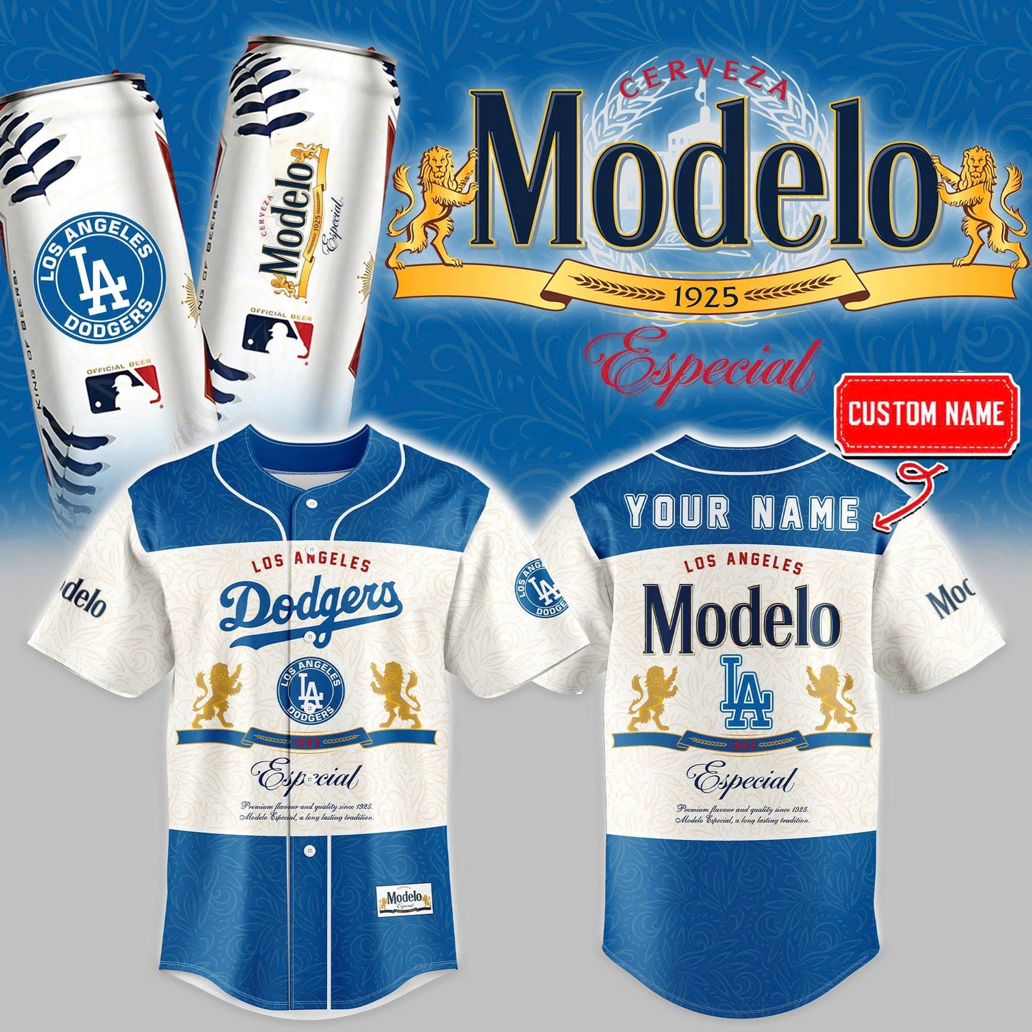 (Buy 1 get 1)Special Edition 2025 - Baseball x Modelo Collection - Los Angeles Dodgers Fan-3D Baseball Jersey