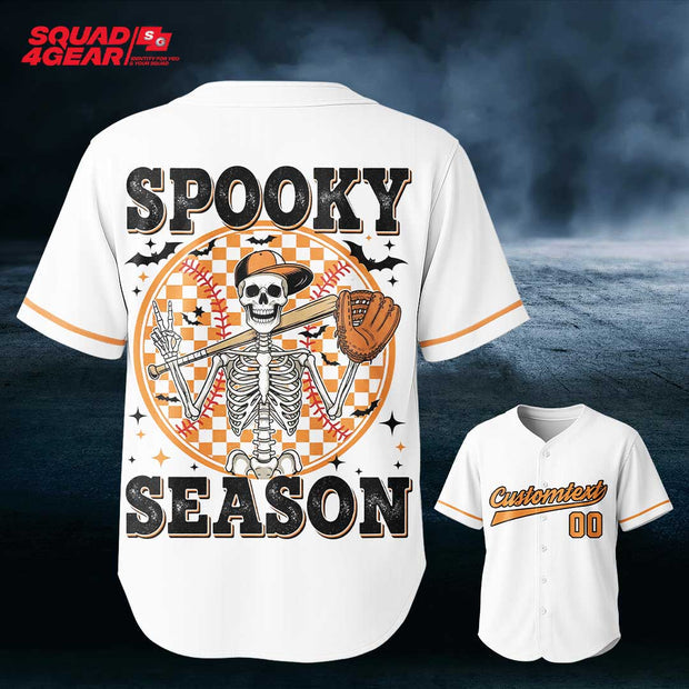Spooky Season - Custom White Orange Halloween Baseball Jersey
