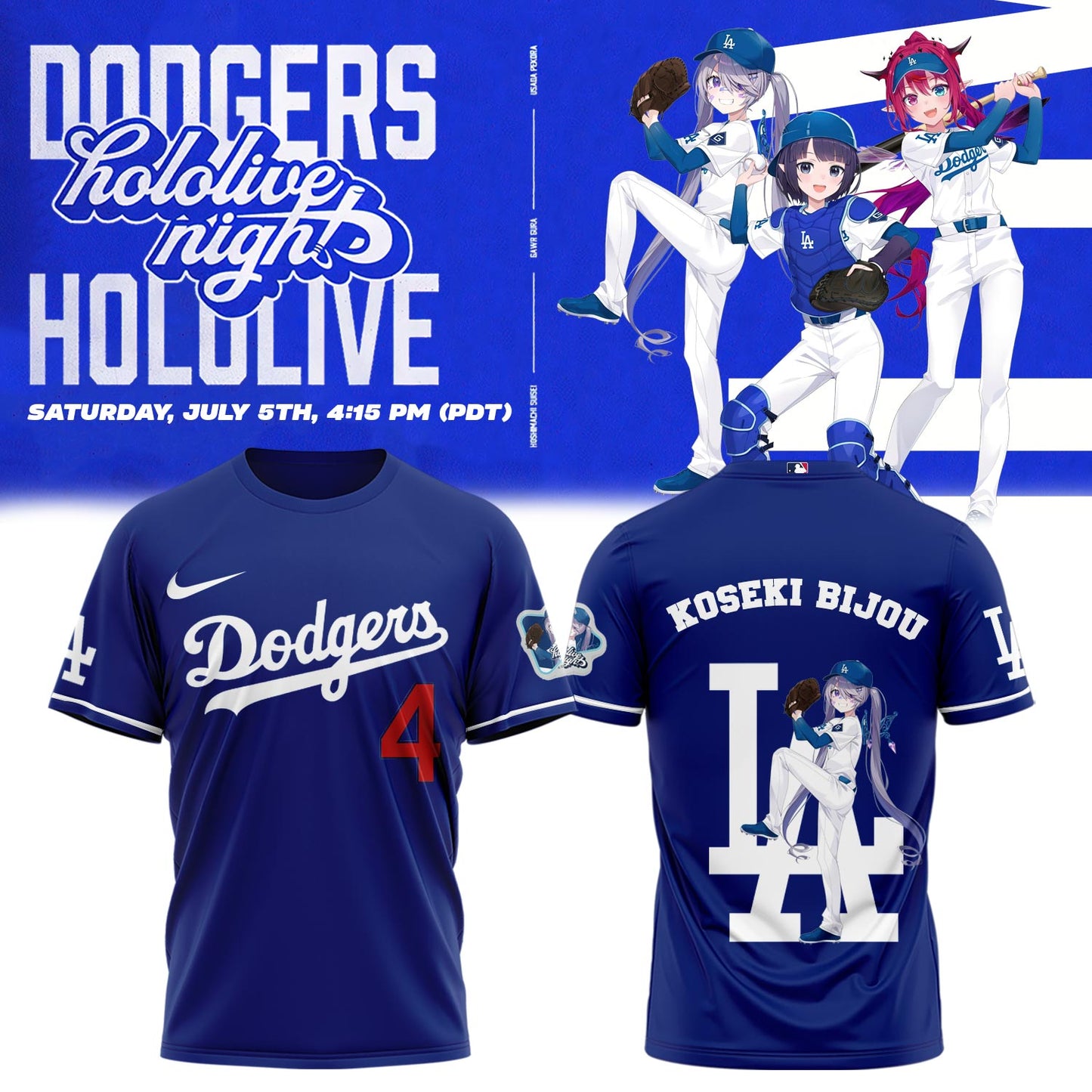 Los Angeles Dodgers Baseball T-Shirt - Hololive Night Biboo Shirts 2025