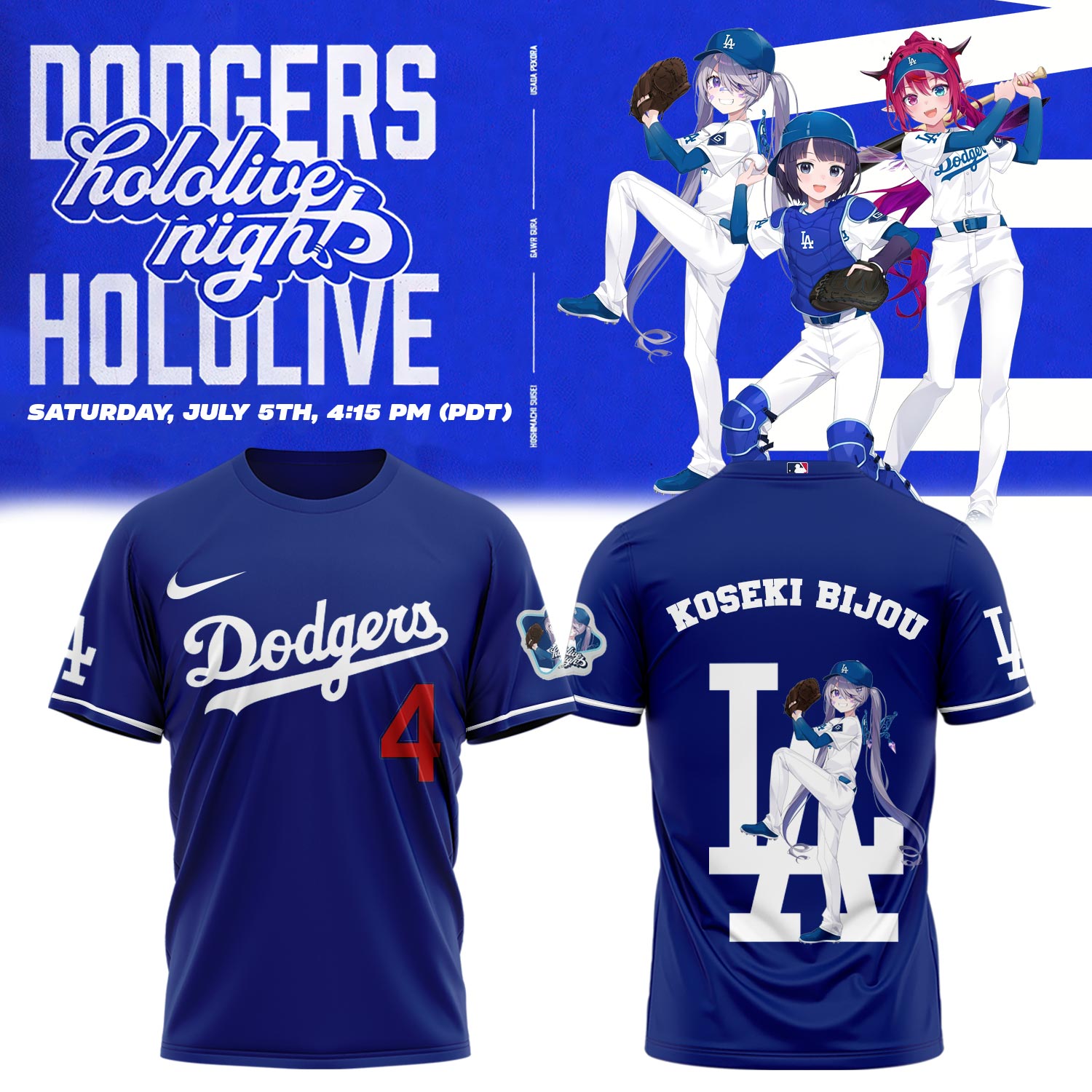 Los Angeles Dodgers Baseball T-Shirt - Hololive Night Biboo Shirts 2025