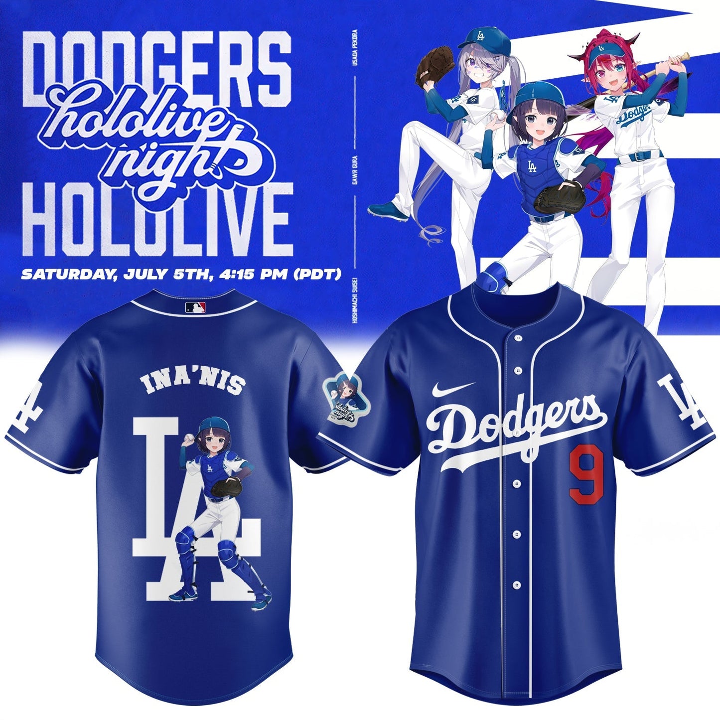 Los Angeles Dodgers Baseball Jersey - Hololive Night Ina’nis Jersey 2025