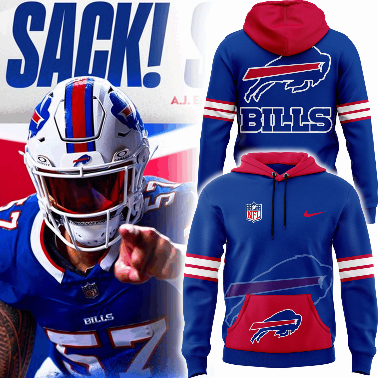 Men’s Blue Buffalo Bills Alternate Helmet Pullover 2024 Hoodie