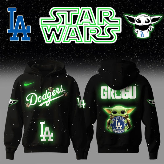 .Los Angeles Dodgers x Stars Wars Baby Yoda Game  Night Hoodie Editions Limited