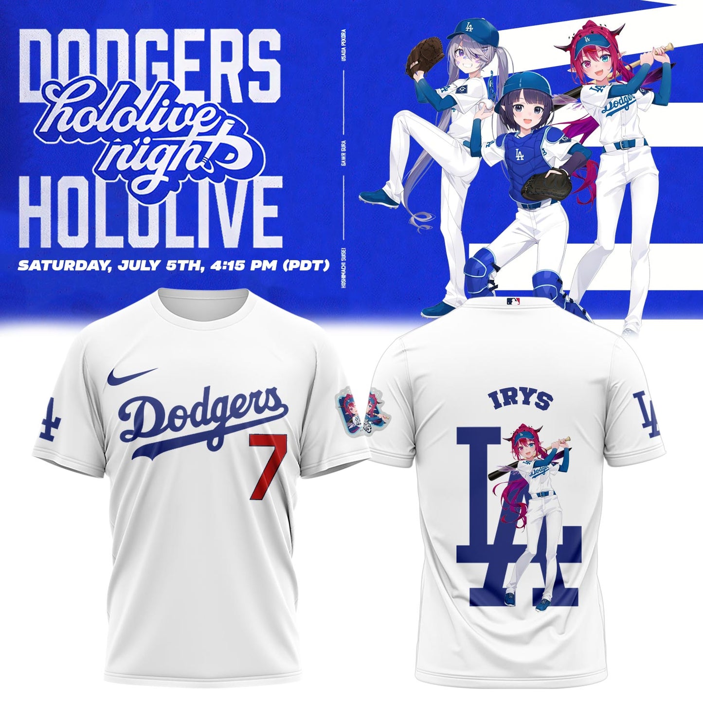 Los Angeles Dodgers Baseball T-Shirt - Hololive Night IRyS Shirts 2025