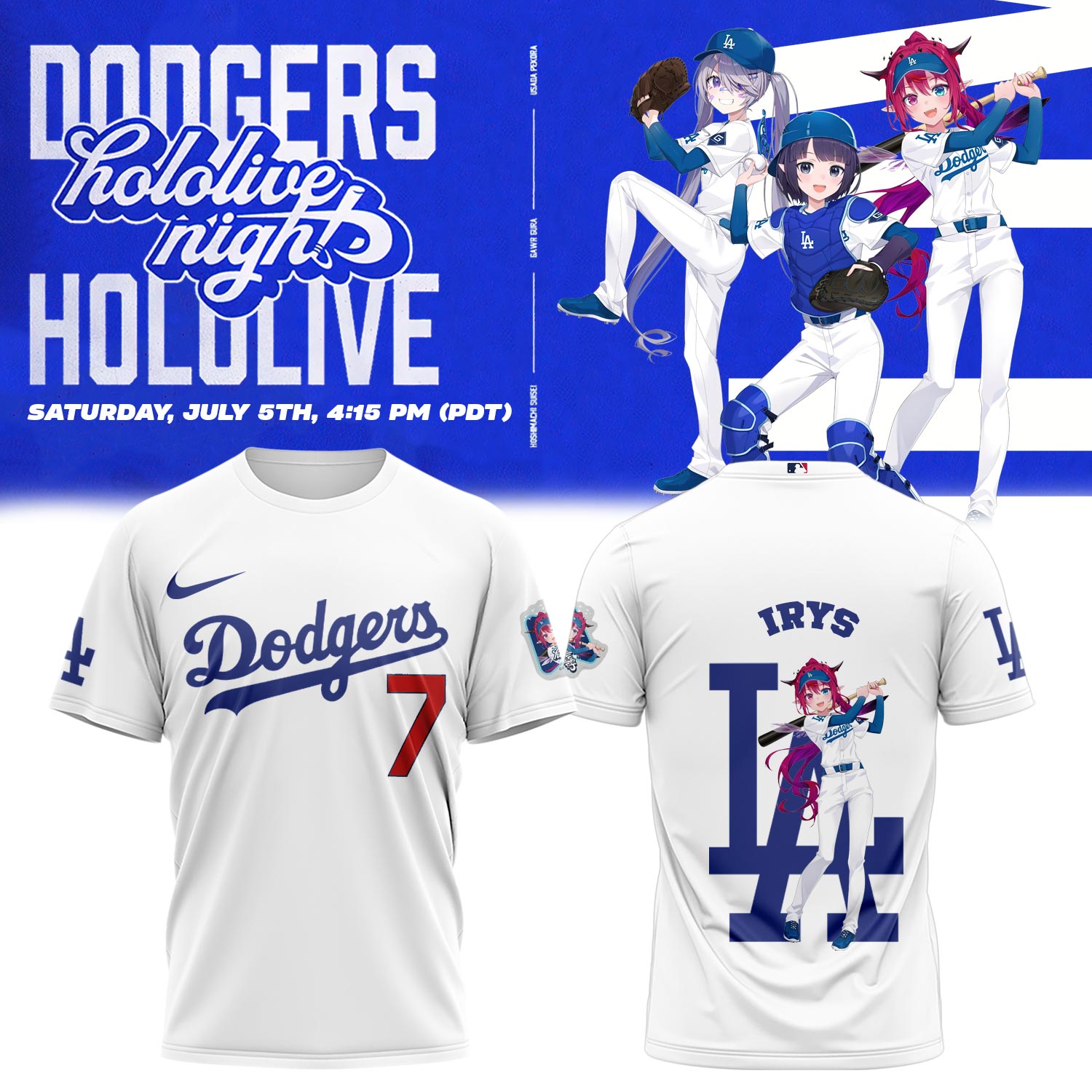 Los Angeles Dodgers Baseball T-Shirt - Hololive Night IRyS Shirts 2025